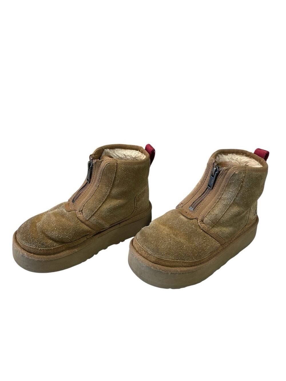 Ugg Kids Size 1 Brown Neumel Platform Ankle Boots Booties Winter -Front Zipper
